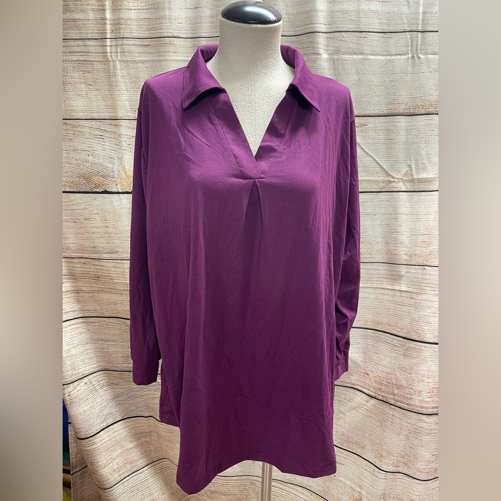 Long sleeve plum v neck top blouse